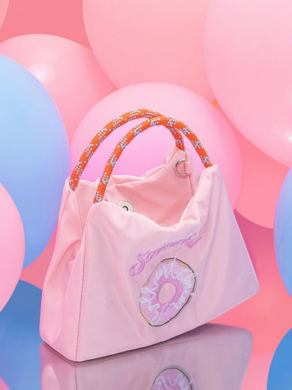 Pink Crossbody Phone Bag With Embroidered Donut Design