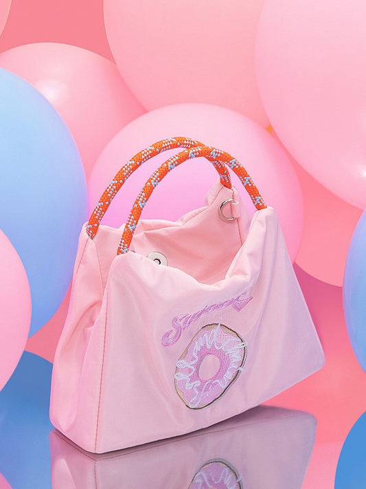 Pink Crossbody Phone Bag With Embroidered Donut Design