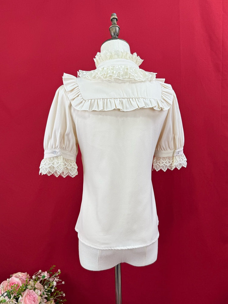 Sleeves Apricot Neckline Short Lace Blouse Ruffle Lolita
