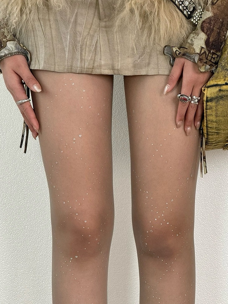 Diamond Y2K Tights Rhinestone Pattern Black/Gray/Nude