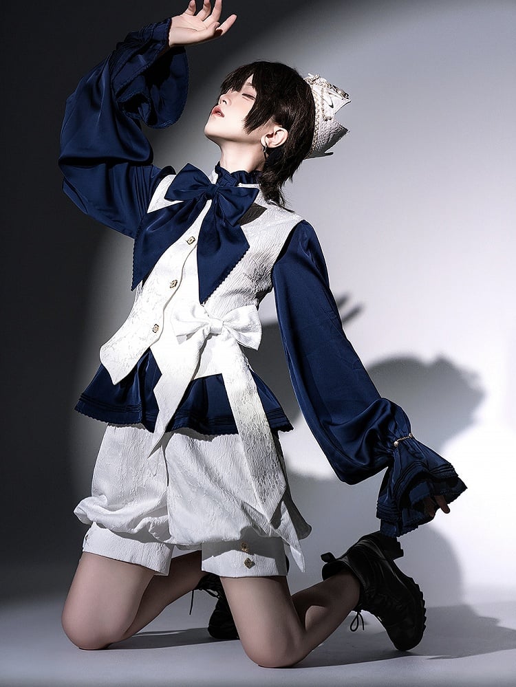 Weiße Weste mit Prinzen-Lolita-Kragen und Ouji-Jacquard-Streifen