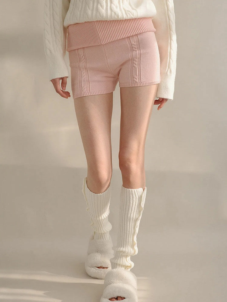 Cable Fold-Over Waist Shorts Knit