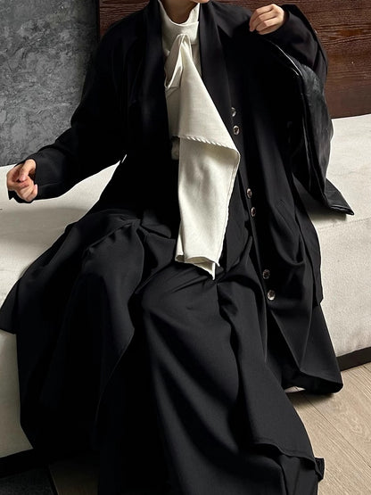 Sleeve Extended Stand Unisex Collar Shirt with Beige Long