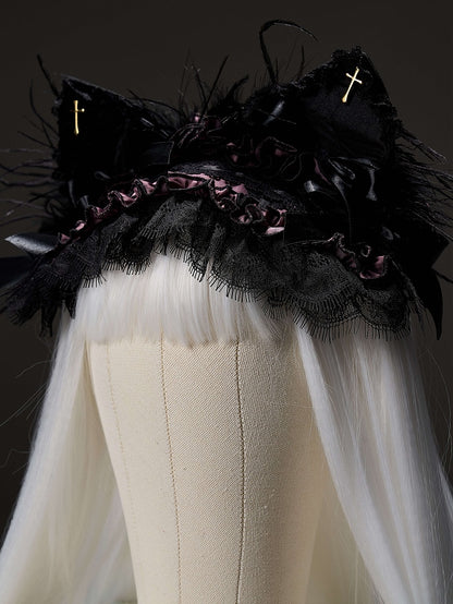 黒耳猫と紫のヘアバンド