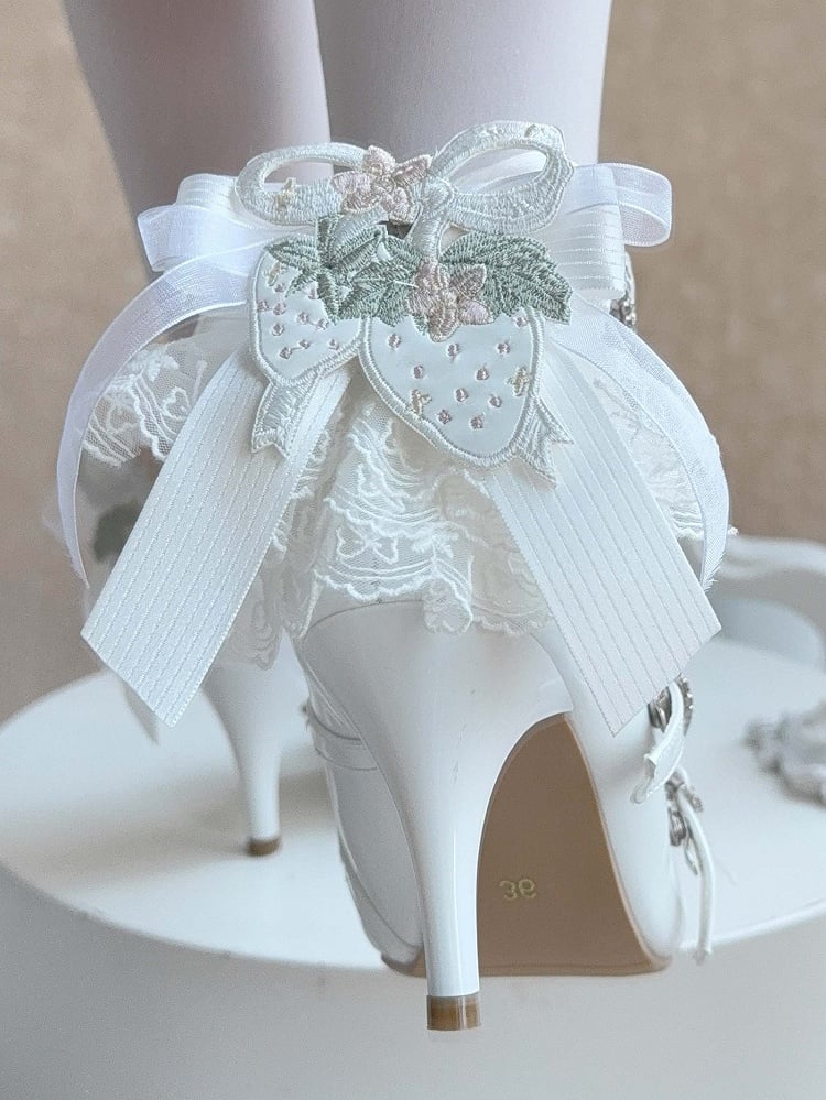 Detachable Back Elegant with White High Bow Shoes Heel Lolita