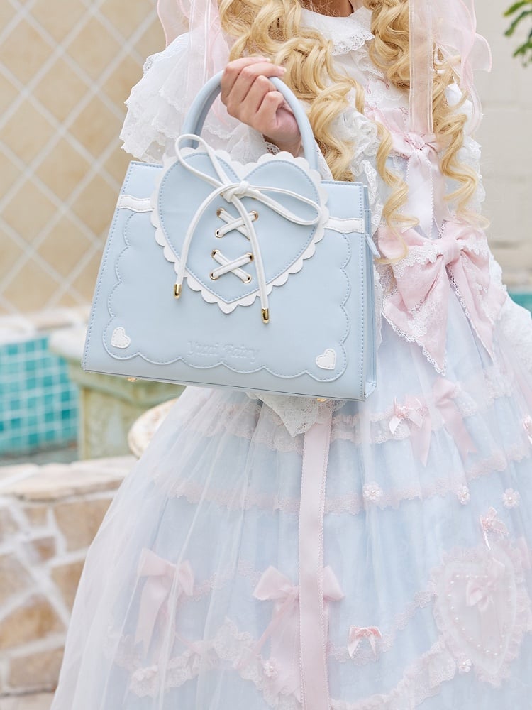 Lace-up Heart Bag with White Trim - Yuni Fairy