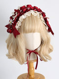 Clips Haarband Daisy Lolita Süße Kirsche Verziert Details Rüschen Bowknot Und BeigeRot Mit