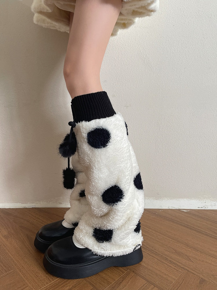 Decorations Pattern Leg Pom-Pom Black and with Warmers White Polka-dot Plush