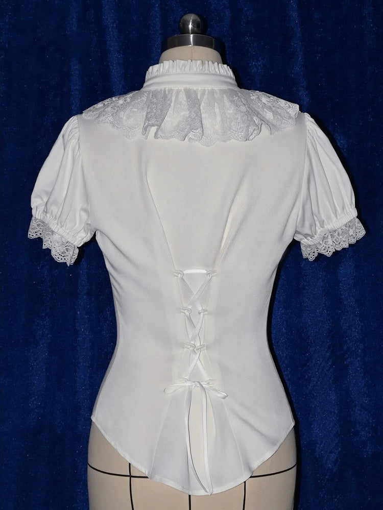 Sleeves Ruffle Short Shiro Gothic Neckline Shirt Lolita White