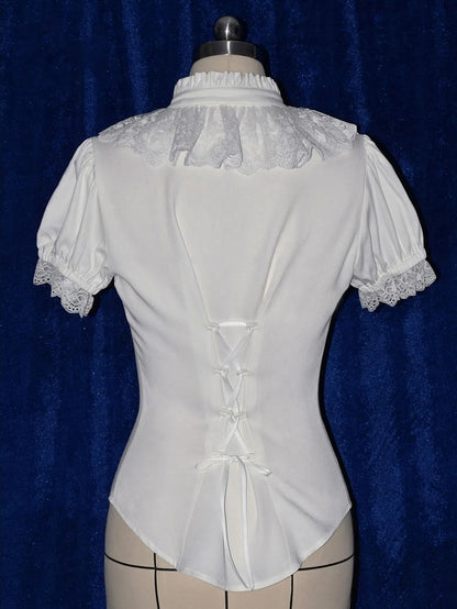 Sleeves Ruffle Short Shiro Gothic Neckline Shirt Lolita White