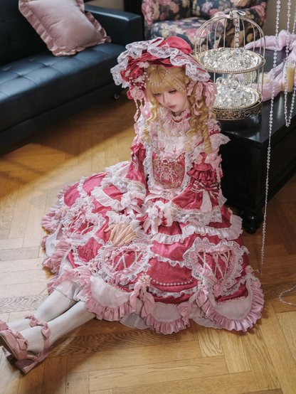 Hanayome Details Bead Embroidery Chain and Rosette Dress Rose Floral Lolita Pink