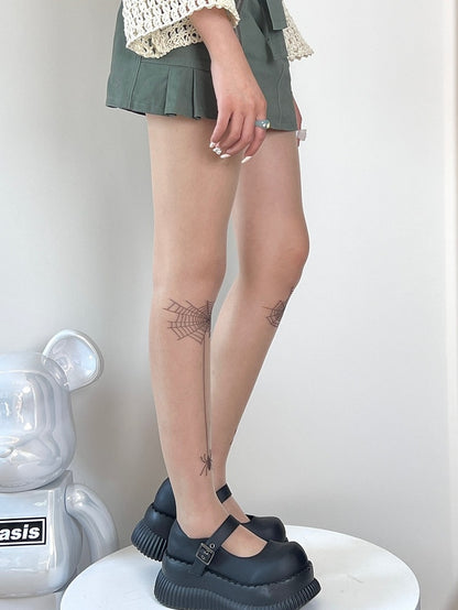 ヌードY2Kスパイダー＆クモの巣柄タイツ