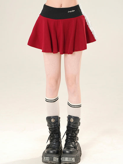 Red Glamorous Skirt Trim Embroidery Lace Letter
