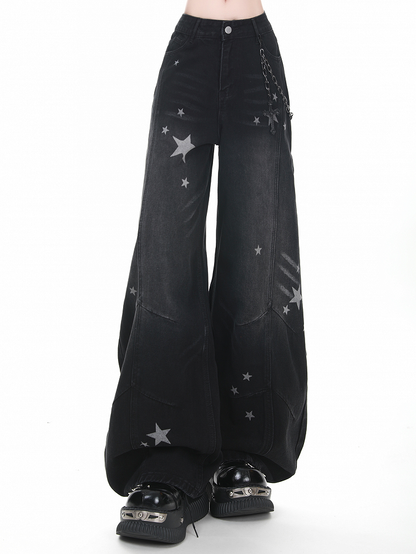 Wide-leg Blue/Black with Y2K Jeans Star Pattern