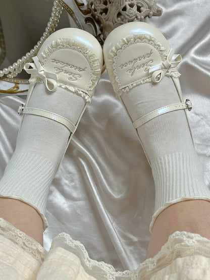 Lolita in Sweet Style Jane Shoes Mary Flat Beige Ruffles with Trim