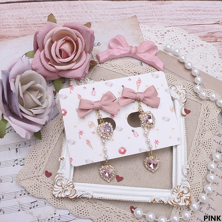 8 Heart Kei Bowknot Jirai Earrings Options Rhinestone Color