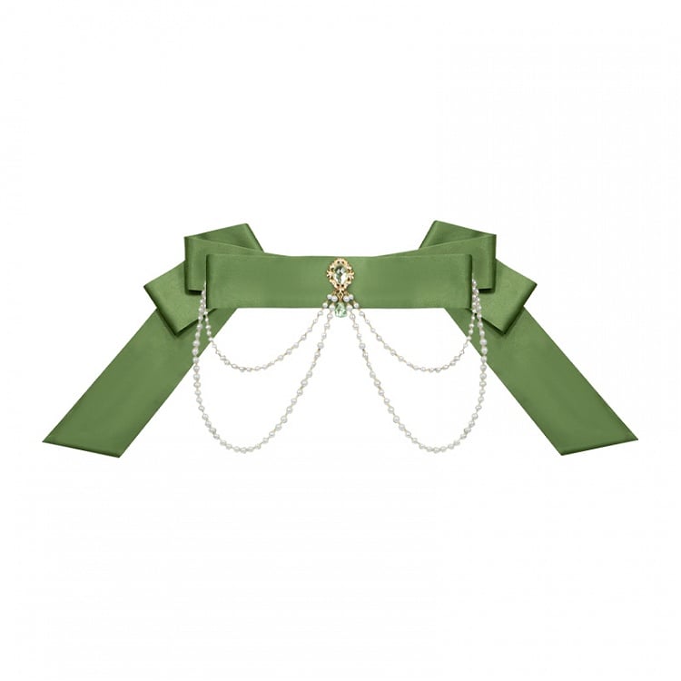 ウエストベルト グリーンビーズチェーン装飾