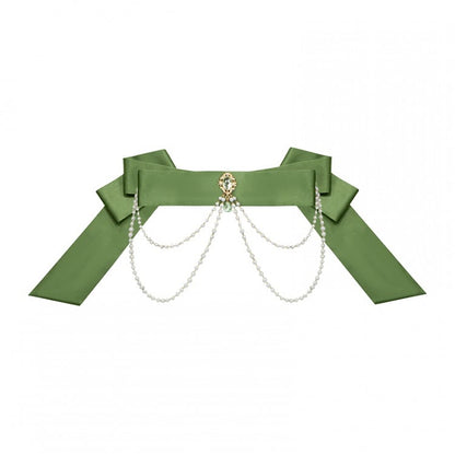 ウエストベルト グリーンビーズチェーン装飾