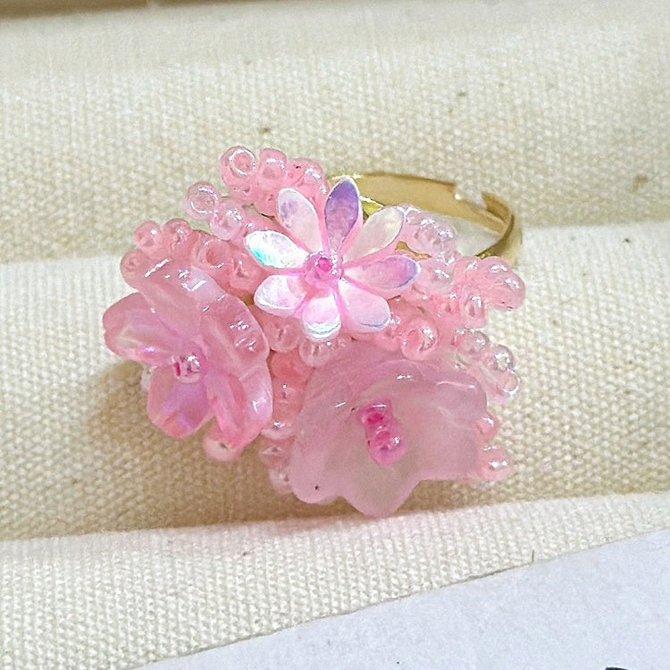 4 verstellbare Perlenring-Optionen Farbe Y2K Floral