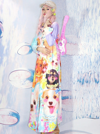 Shirt Length Y2K Puppy Ankle Dress Color Rainbow Print