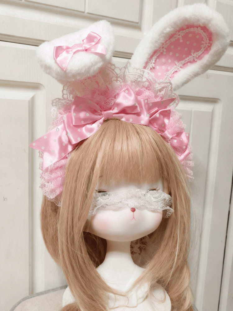 KC Sweet Lolita Bunny Bowknot Ear Pink Lace