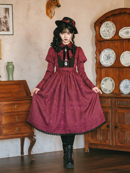 Juliette Red Dress Sleeves Pattern Spider Lace Trim and Black with Gothic Lolita Web