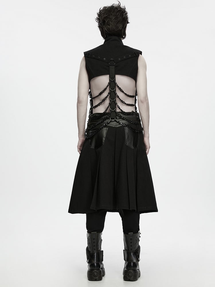 Abyss Chain Stand-Collar Black Men's Punk Vest - Punk Rave