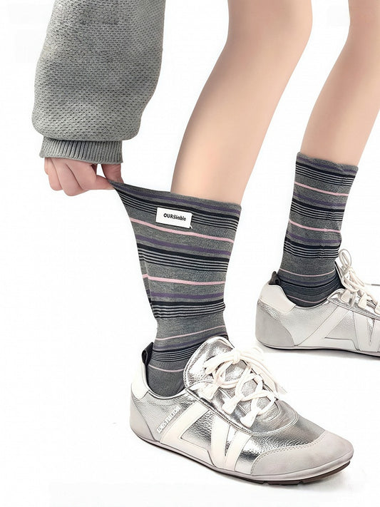 Toe Decoration Retro Patch Seamless 5 with Striped Cotton Pattern Socks Colors