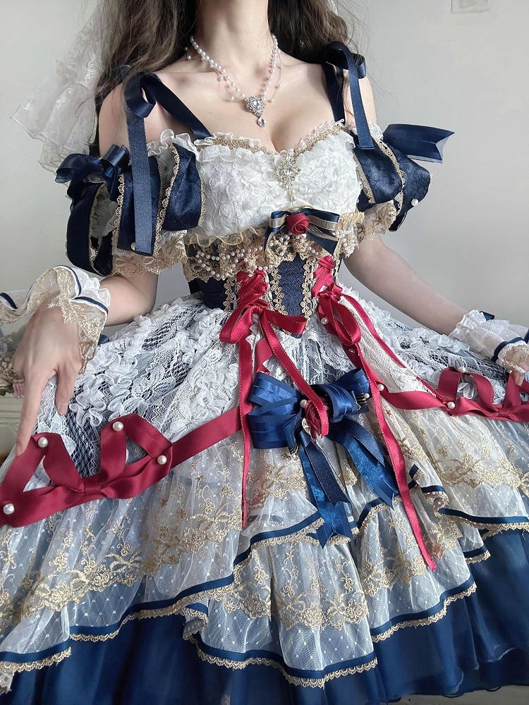 Corset Dark White Blue Red Lolita High-low Snow and Dress Hanayome
