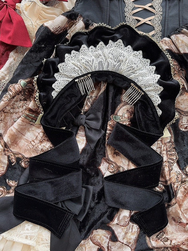 Brooches Velvet Wine Bowknot Lace Red/Black Bonnet + Trim 4