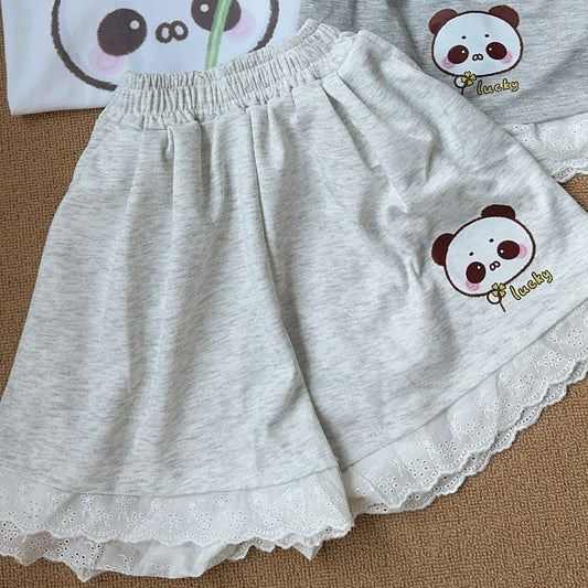 Trim with Shorts Print White Panda Lace