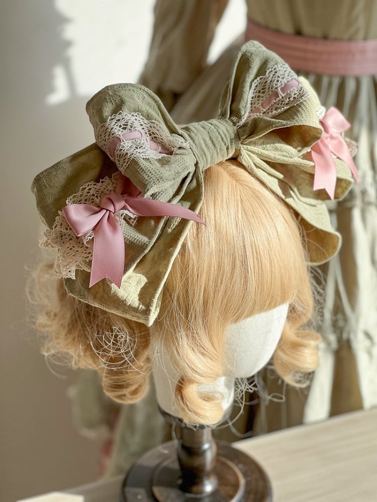 with Accents Country and Lace Ribbon Pink Large Green Details Bow KC Lolita