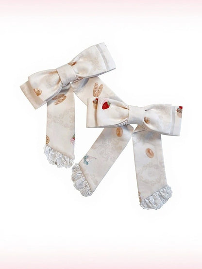 Tri-Color Lace-Trim Bow Hair Clip - Honey Village