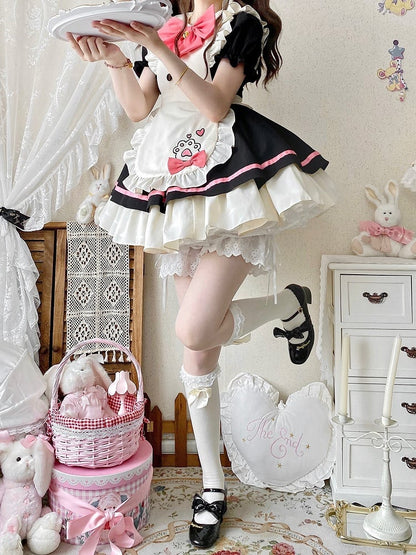 Schwarzes und rosa süßes Dienstmädchen-Lolita-Kitty-Pfoten-Schürzenkleid