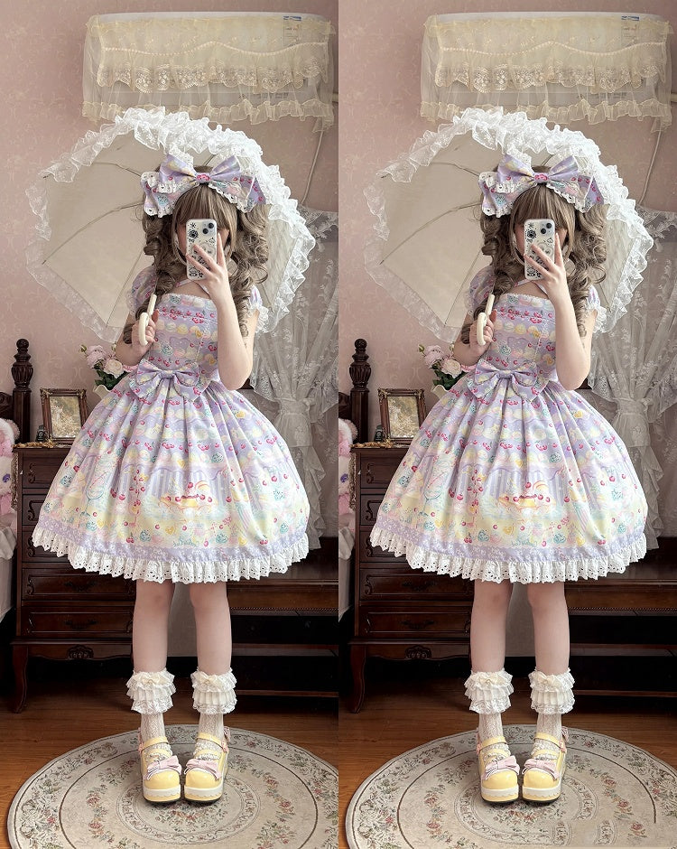 Lila Sommer und Eiscreme Lolita Sweet Cherry Kleid Print