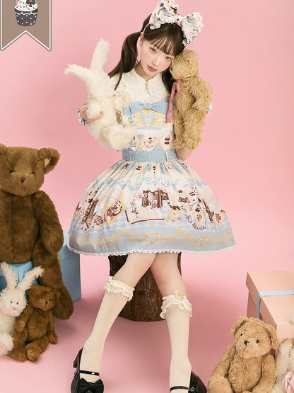 Alice in Wonderland Bunny Print Sweet Lolita Overall Dress