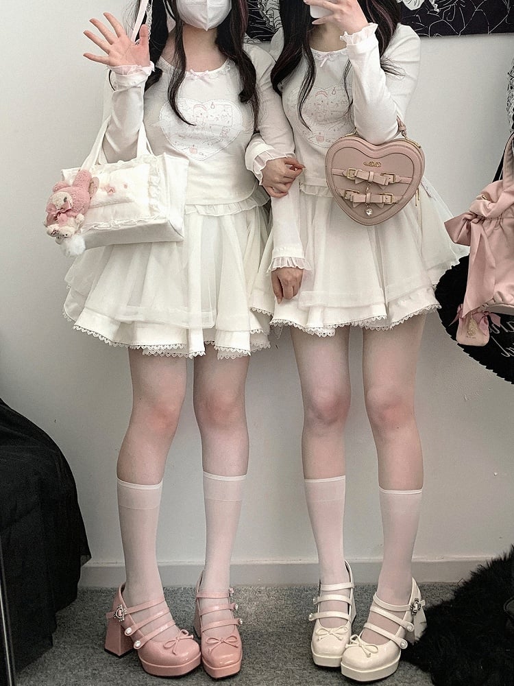 Pink Jirai Kei High-Waisted Tulle Skirt with Self-Tie Straps
