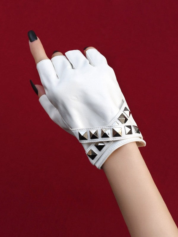Details Steampunk Studs Black/White Finger Gloves