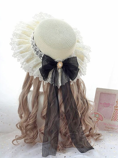 Colors Country 8 Lolita Straw Off-white Lace-trimmed Hat with