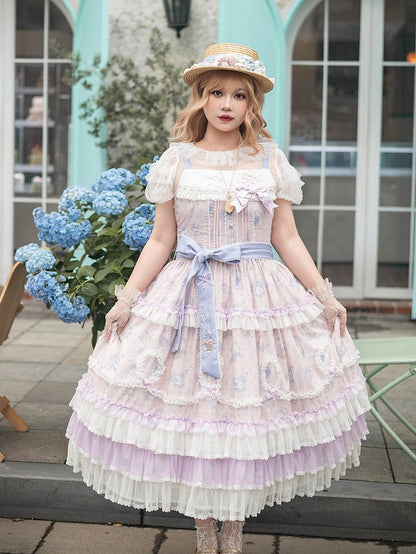 Embroidered Neckline JSK Dress with Layered Hem - Miss Point