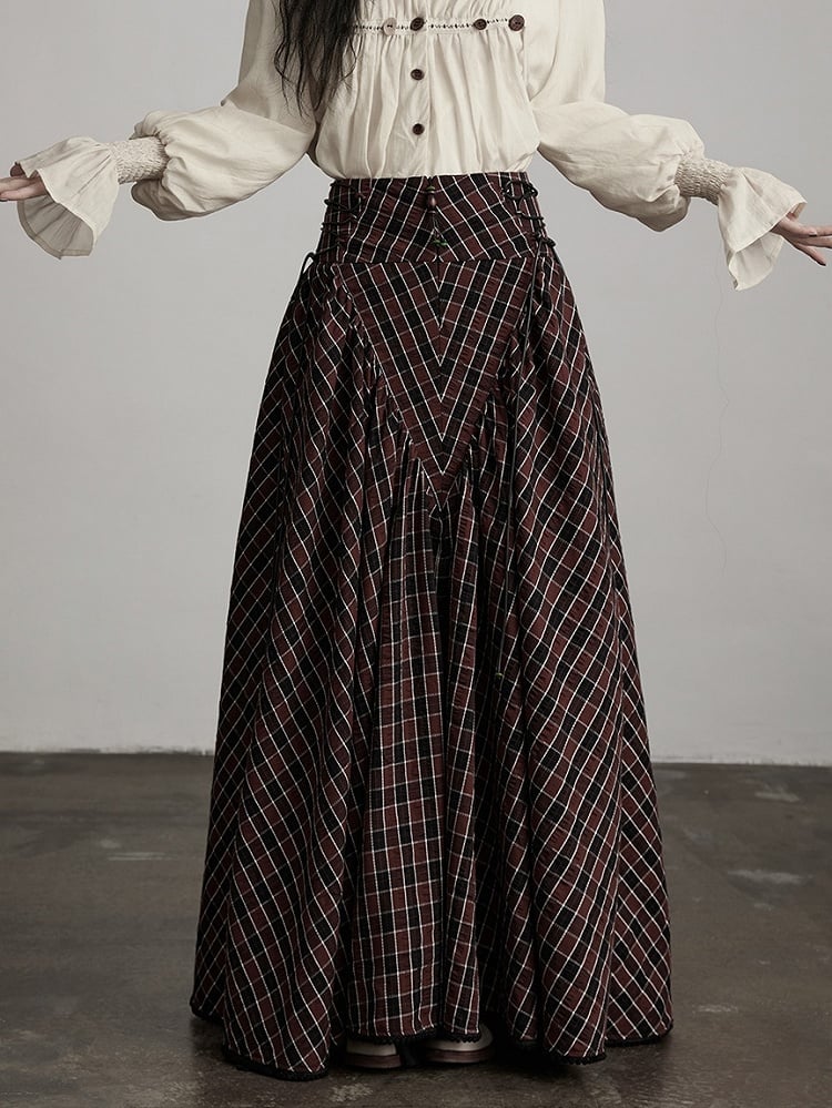 Black Tartan Retro Goth Urban A-Line Skirt