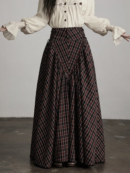 Black Tartan Retro Goth Urban A-Line Skirt