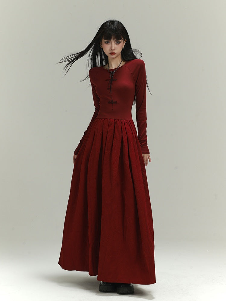 Gothic Wine Red Cross Backless/Covered-Back Slim-fitting Dress