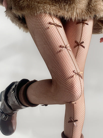 Pantyhose Brown Fishnet Bow Back-Seam