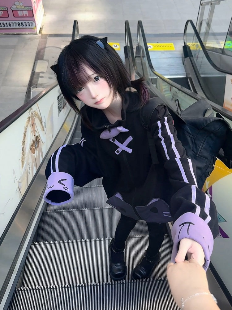 Jacket - Purple Black Decor Cotton Fish