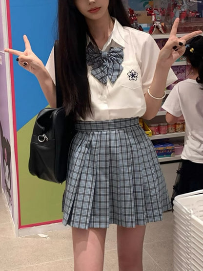 Preppy Sakura Shirt Embroidery Style White/Gray/Blue