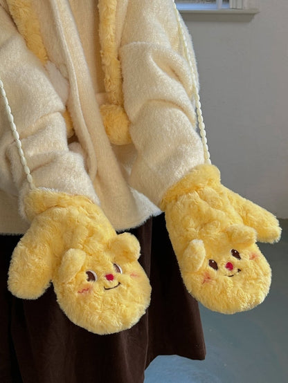 Gelbe süße Bärenplüschhandschuhe