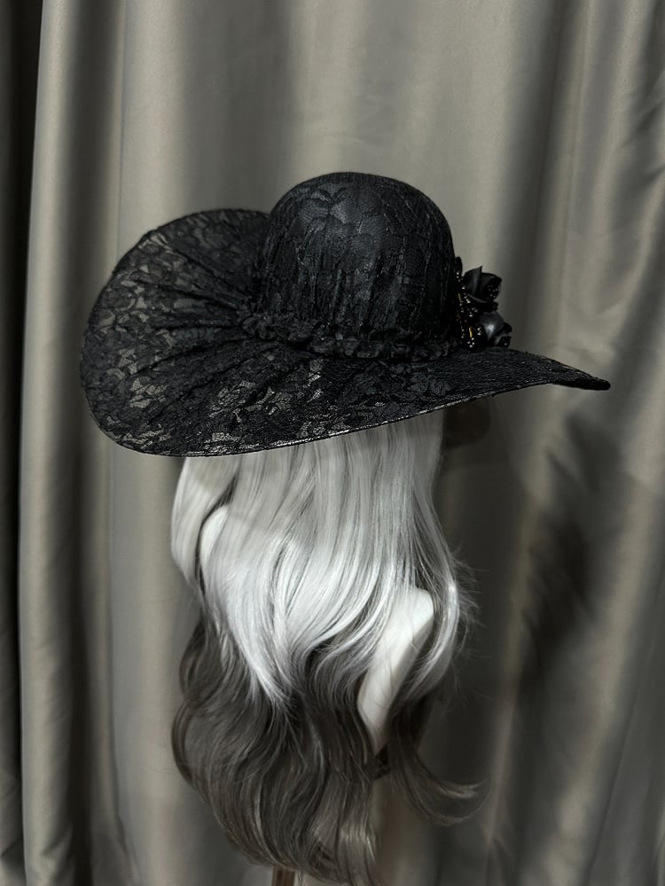 Gothic Lace Hat with Floral Accents - Custom Made Earrings