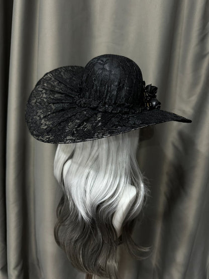 Gothic Lace Hat with Floral Accents - Custom Made Earrings