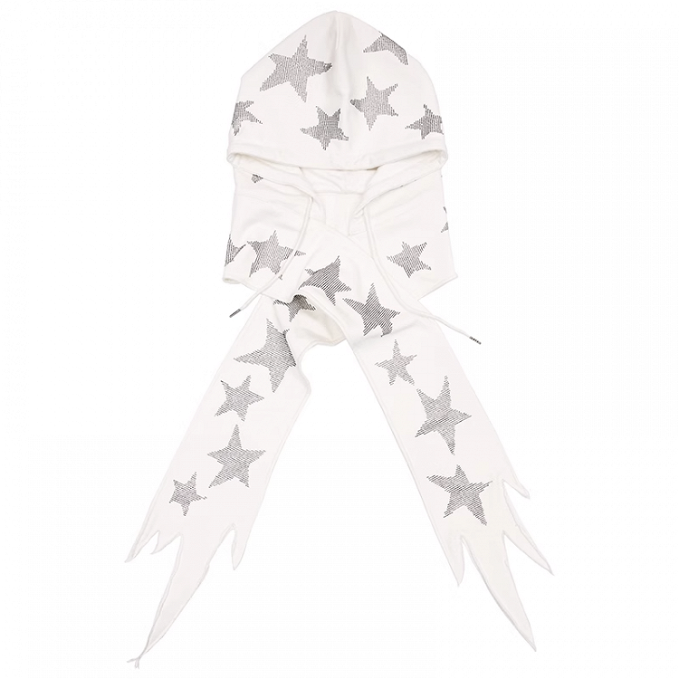 Schwarz/weiße Mütze und Schal mit Stern-Strasssteinen in einem